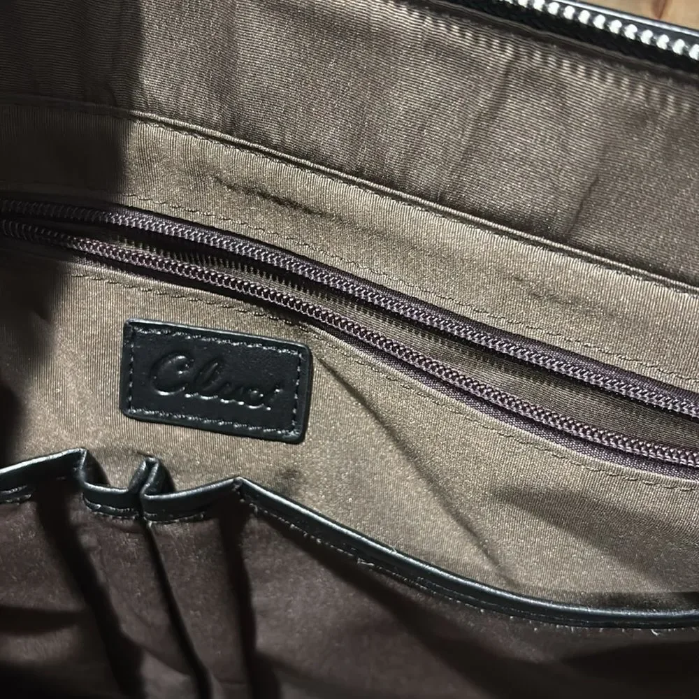 Claci Black Leather Accordion Color Side Tote Business Briefcase Bag